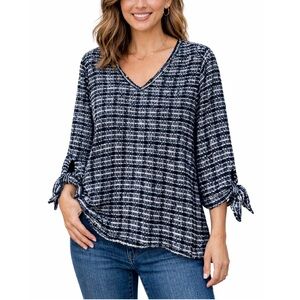 Vince Camuto Navy and White Patterned Blouse